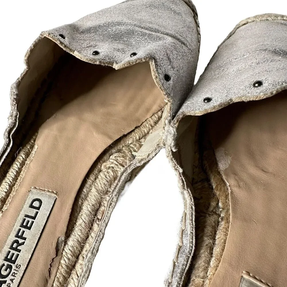 Karl Lagerfeld‎ Metallic Silver Espadrille Slides Slip on Shoes Women Size 7.5
